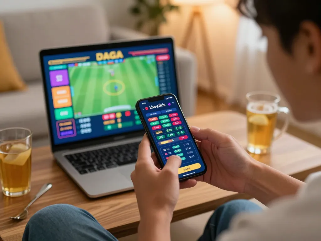 Engaging online gaming moment on dagago, with a player placing bets on their smartphone during a live gà đá match.