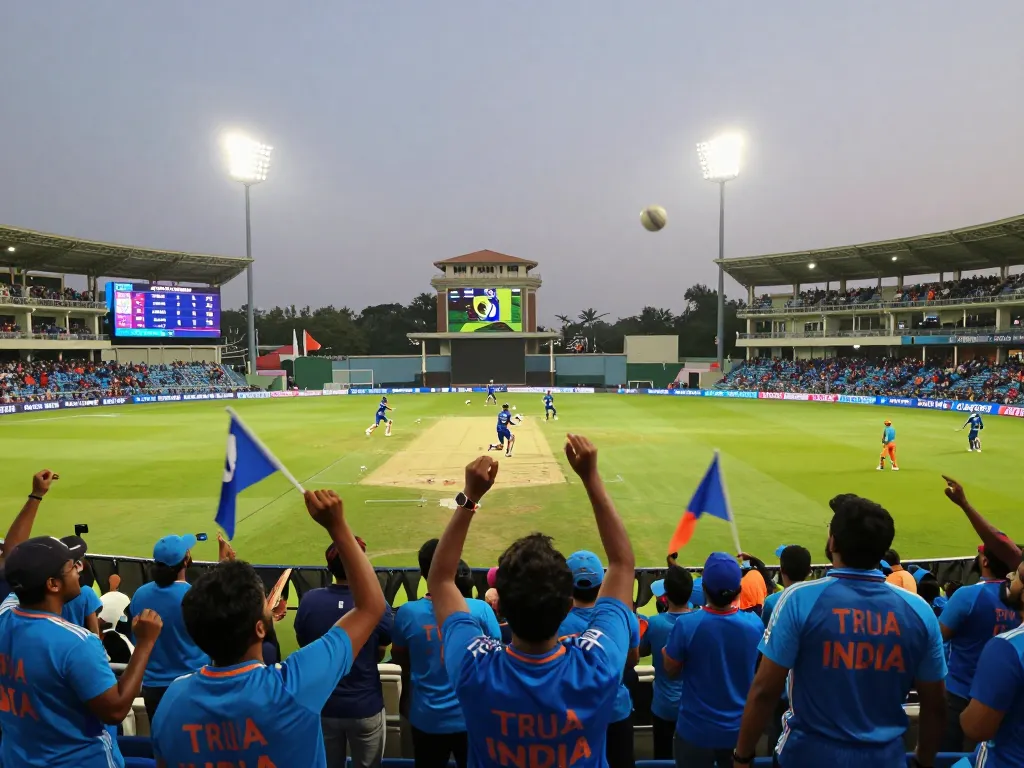 Crickex app download promotion during an exciting T20 World Cup match, fans cheering