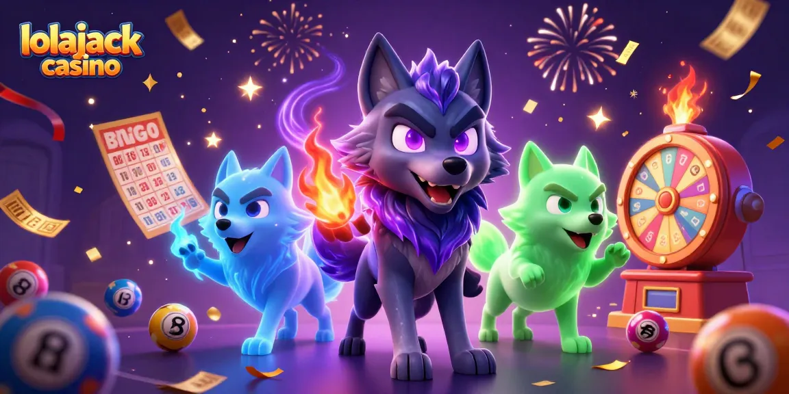 Experience thrilling action at lolajack casino with a vibrant 3D illustration of ghostly wolves and gaming elements.