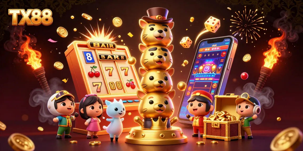 Experience the excitement of TX88 with a vibrant slot game scene featuring animated totem and jackpot explosion!
