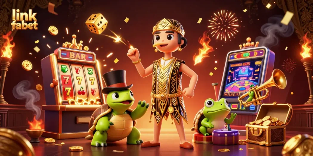 Experience the excitement of link fabet with this vibrant casino-themed illustration bursting with winning elements.