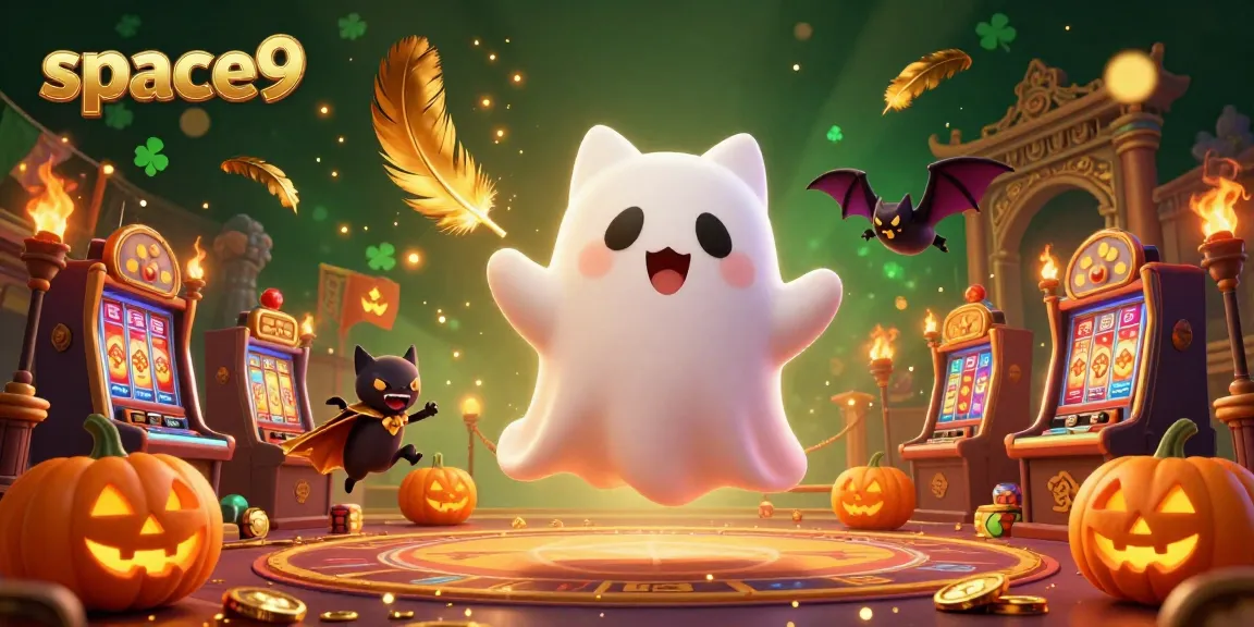 Experience thrilling gameplay at space9 with a vibrant ghost cat in a haunted casino.