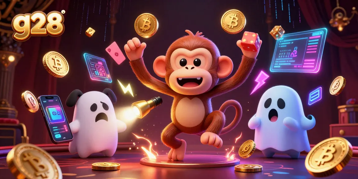 Experience thrilling gambling with g28 characters in a vibrant haunted casino scene.